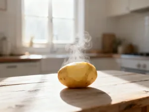 Stos naleśników z miodem i świeżymi borówkami na ceramicznym talerzu w ciepłym, porannym świetle.
